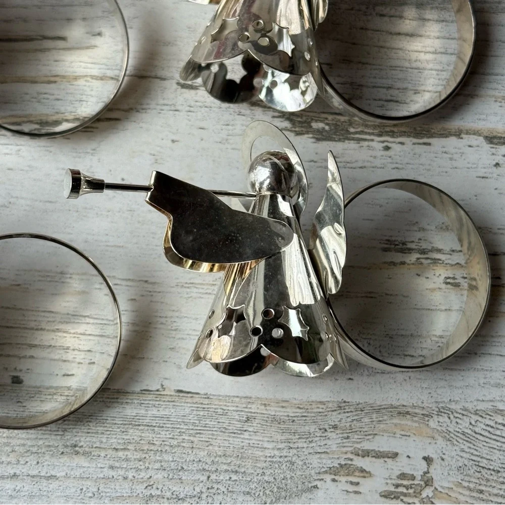 Vintage Silverplate Napkin Rings Angels Playing Instruments Holiday Table Decor
